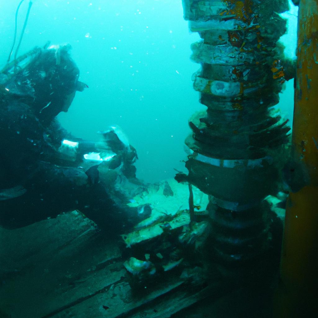 Person operating drilling equipment underwater