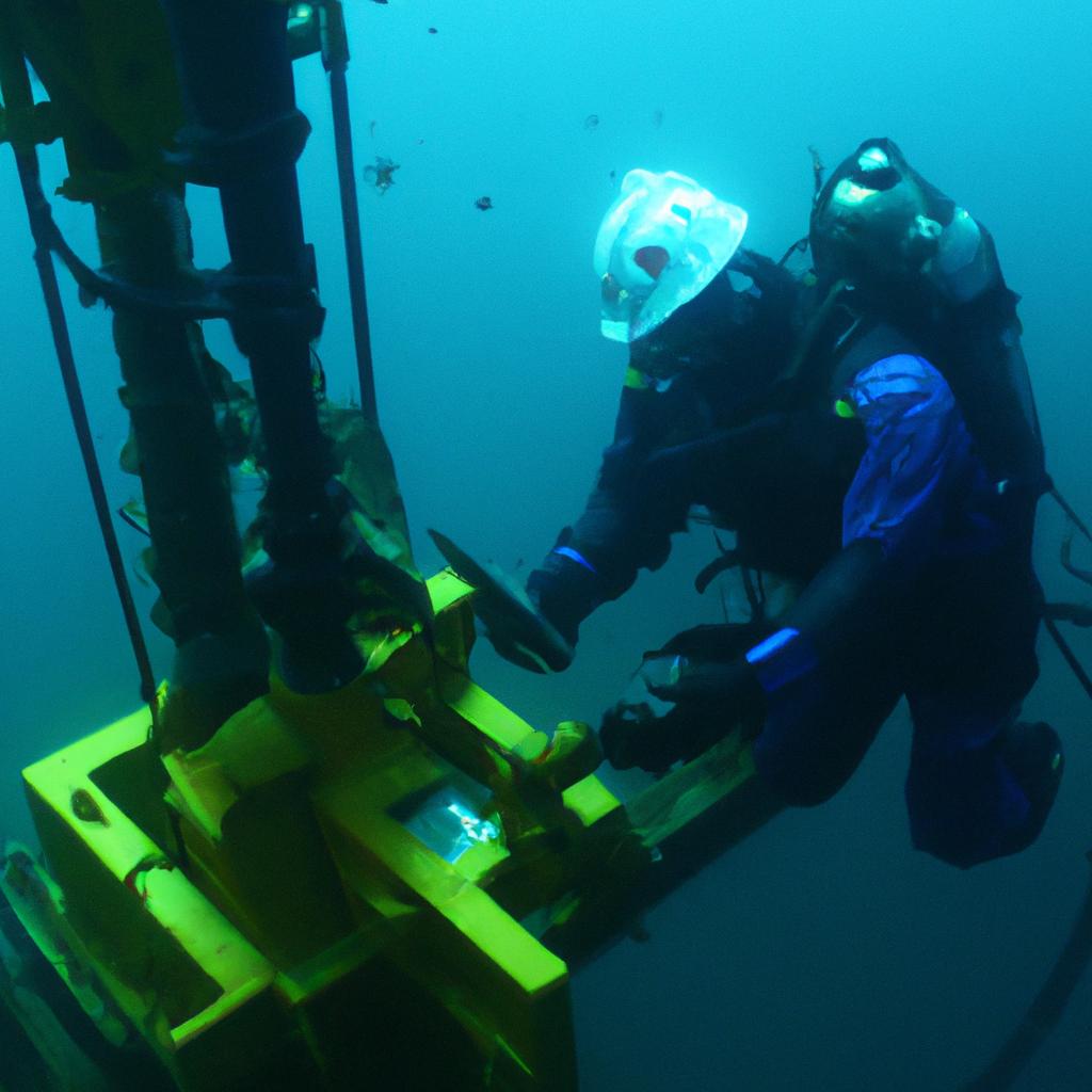 Person operating drilling equipment underwater